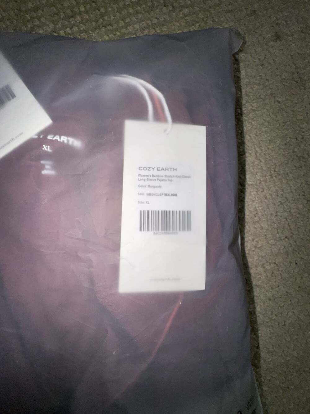 Cozy Earth Women's Bamboo Stretch-Knit Classic Pajama Set Burgundy Size XL - Picture 4 of 5